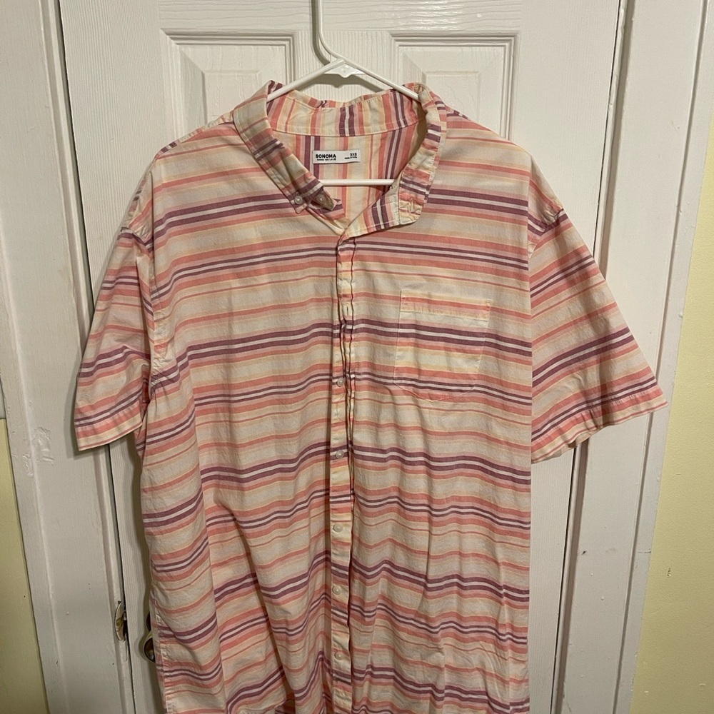 Men's Striped Shirt - Pink and Orange